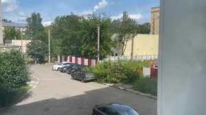 Зелёные деревья во дворе в жаркий летний день -Timelapse from the window