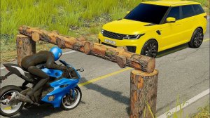 Машины против шлагбаума из бревна - соревнование в beamng drive