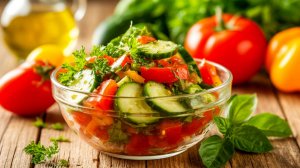 Летний, легкий овощной САЛАТ (без майонеза) «МИНУТКА». Рецепты салатов [Семейные рецепты]