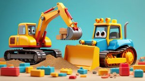 Экскаватор и Бульдозер играют с конструктором