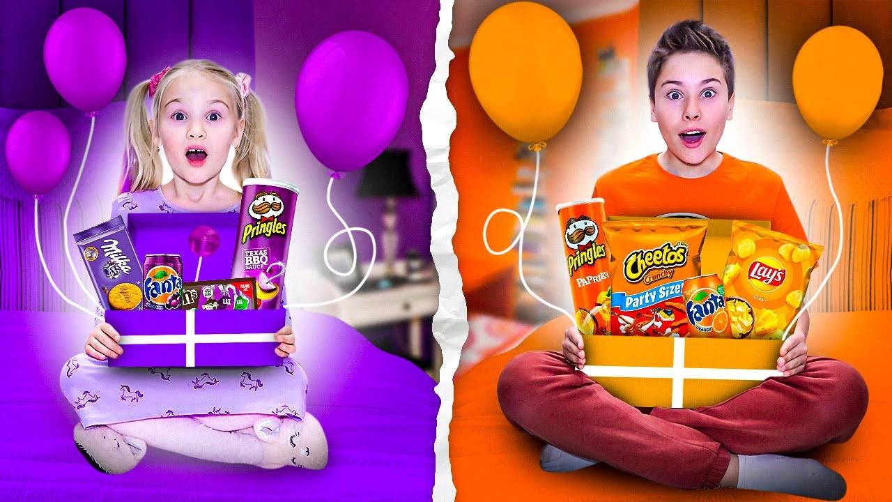 ОРАНЖЕВЫЙ ЦВЕТ VS ФИОЛЕТОВЫЙ ЦВЕТ На 24 часа челлендж !!! Фаст Сережа