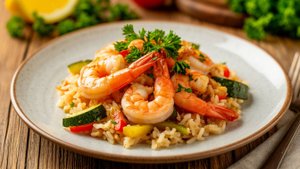 ЖАРЕНЫЕ КРЕВЕТКИ С ГАРНИРОМ , обалденно вкусные .