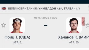 Фриц - Хачанов Уимблдон ATP 1/4 Теннис смотреть онлайн прямая трансляция обзор матча 08.07.2025