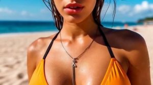 Атлетичная девушка на пляже в бикини