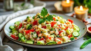 Салат из крабовых палочек без майонеза. Легкий и очень вкусный салат за 5 минут
