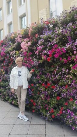 Столешников переулок в Москве и стена из петуний