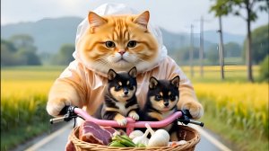 🐱Мама кошка спасает двух брошенных щенков сиба ину🐶 готовит свиные ребрышки и играет