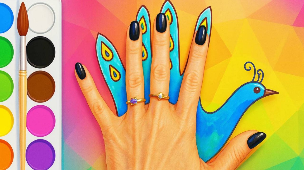 Как нарисовать павлина по контуру руки — простое рисование для детей смотреть онлайн