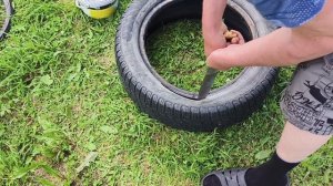 Новый цветник из колеса ,вечером нежданные гости .