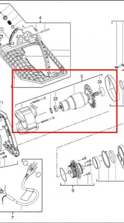 Мотор в сборе (ротор+статор) AEG 201444001 для  ремонта дисковой пилы AEG KS 66 C