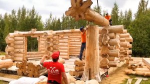 удивительный сказочный деревянный дом из гигантских брёвен. Пошаговый процесс строительства