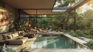 Calm Morning Jazz by Poolside _ Forest Retreat Ambience for Good Moods and Stress Relief