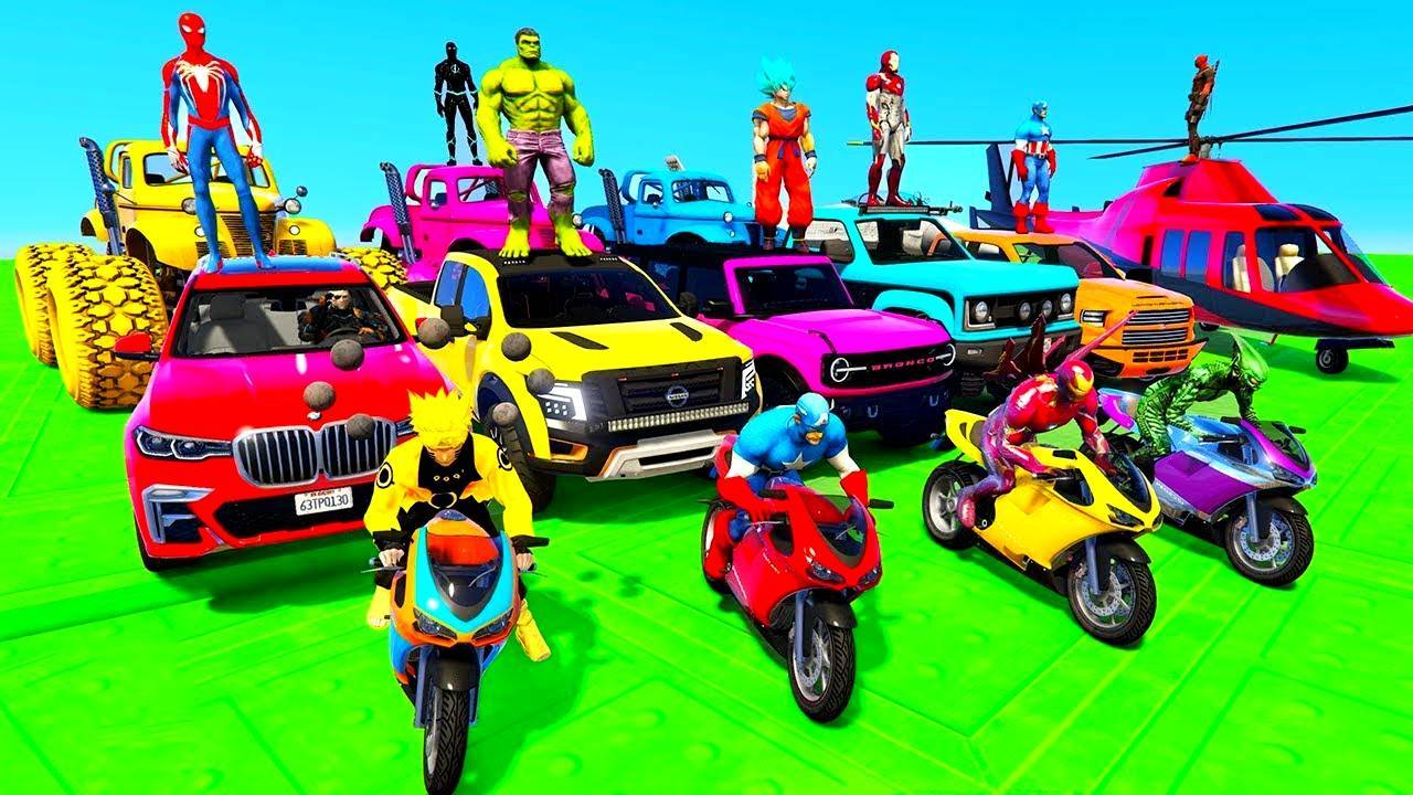 Супергерои на супер гонках машины, мотоциклы, танк. Мультики про машинки для мальчиков.