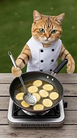 Кот готовит картошку