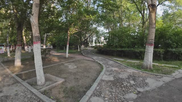 Бэйху парк летом в 6 утра дорожки, Китай, Манчжурия 2025