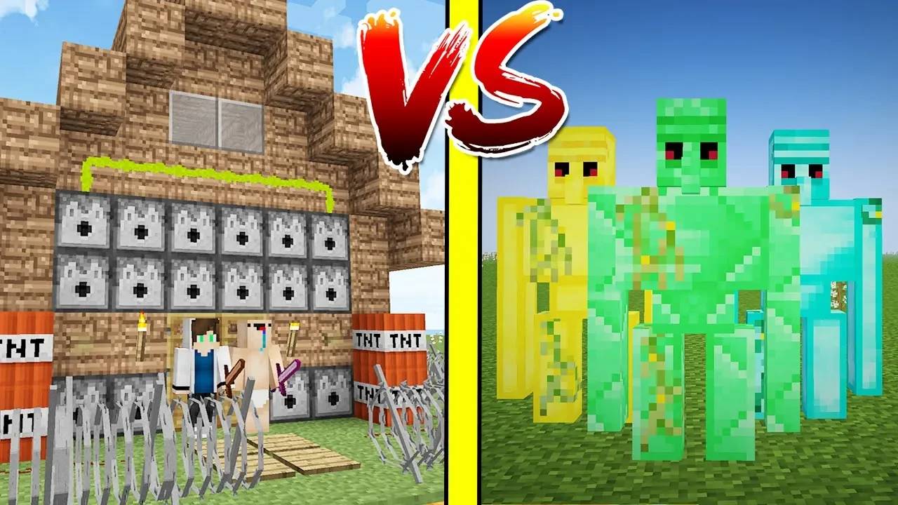 ЭПИК ЗАЩИТА ДОМА! НУБ И ПРО ПРОТИВ ЗЛЫХ ГОЛЕМОВ В MINECRAFT! смотреть онлайн