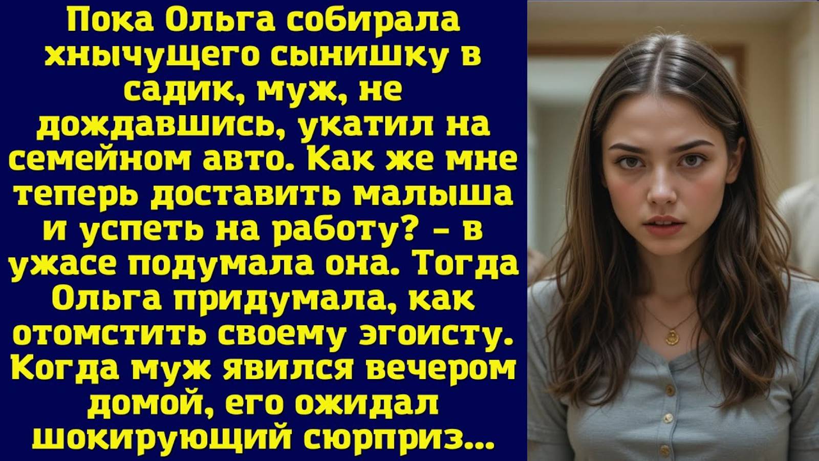 Истории из жизни. Пока Ольга собирала хнычущего сынишку в садик, муж. Слушать аудиорассказ