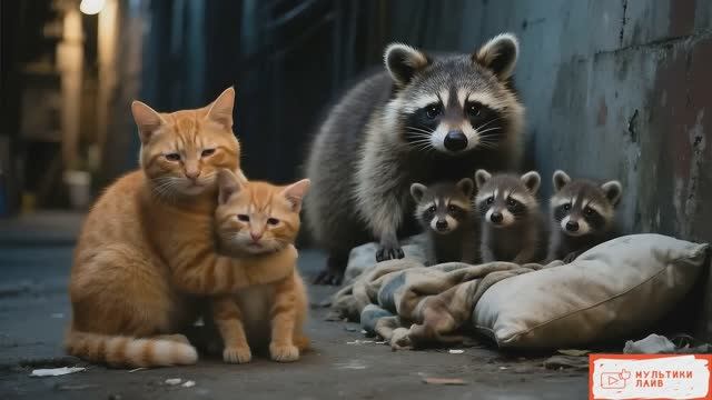 Мультики для маленьких детей. Мультики про Котят и Енотов. Котята помогают Енотам.