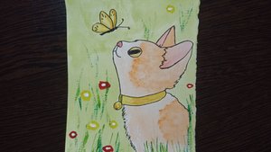 Рисунок акварелью / Кот в траве