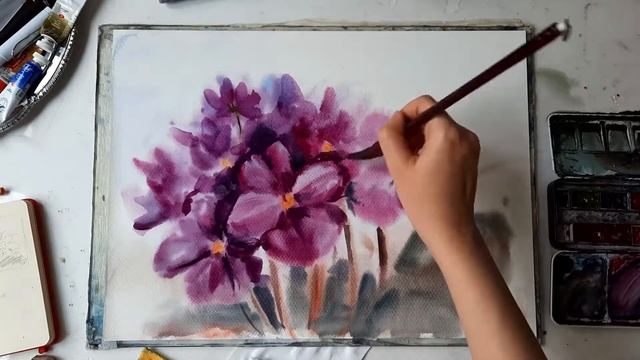 Фиалки этюд/Speedpaint watercolor flowers