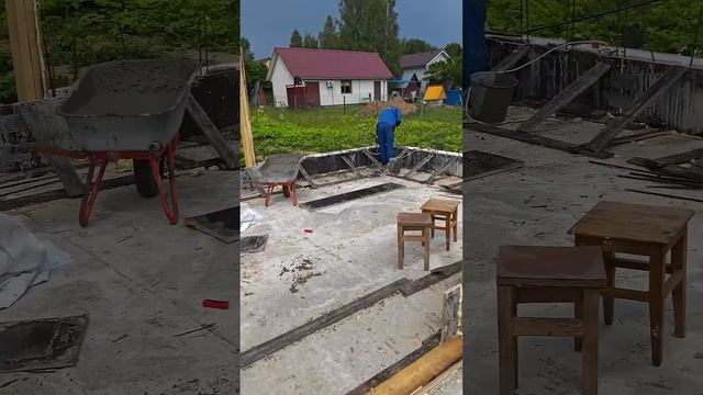 Бетонирование ряда несъёмной облицовочной опалубки Техноблок