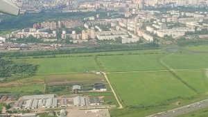 Взлёт из Пулково, вид на город и Финский залив