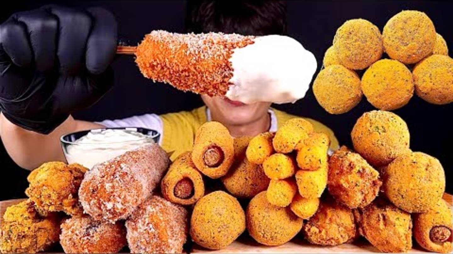 Сырный шарик, Сырная палочка, Сахарный Корн-дог, Куриные ножки. ASMR смотреть онлайн