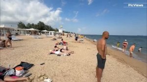 Голубицкая Азовское море Центральный пляж сегодня 14 июля 2025. Погода в Голубицкой сейчас.