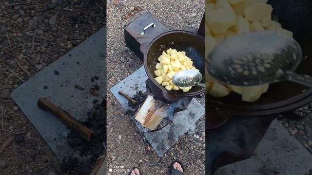 готовим ужин на казане, тушёная картошка
