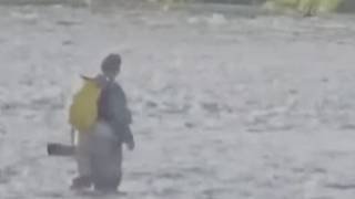 Смелый рыбак пришел посмотреть вольную борьбу мишек