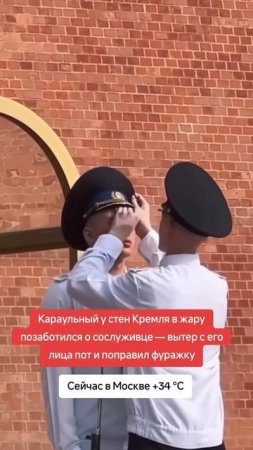 Жара в Москве У Кремлëвской стены.. Караульный позаботился о сослуживце.