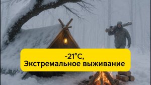 Экстремальное выживание зимой в одиночку. Снег, Метель,  -21°C,. Имею только огонь.
