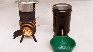 Бездымная дровяная печка из старого газового баллона с системой горячего водоснабжения