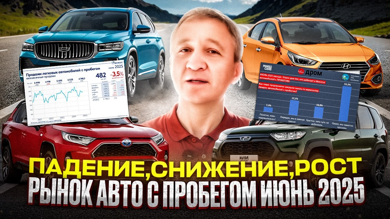 ПАДЕНИЕ продаж, СНИЖЕНИЕ цен, РОСТ импорта. Авто с пробегом – ИЮНЬ 2025.