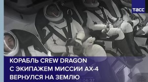 Корабль Crew Dragon с экипажем миссии Ax-4 вернулся на Землю