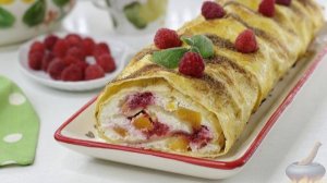 Быстрый десерт. РУЛЕТ ИЗ ЛАВАША, С ТВОРОГОМ, АБРИКОСАМИ И МАЛИНОЙ