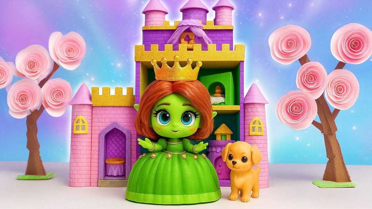Из куклы ➡️ в принцессу Фиону! 💚 Преображение, замок из картона и миниатюрная мебель