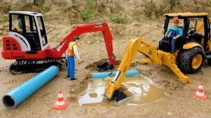 Экскаватор-погрузчик и экскаваторная машина JCB Toys Ремонт фонтанных труб