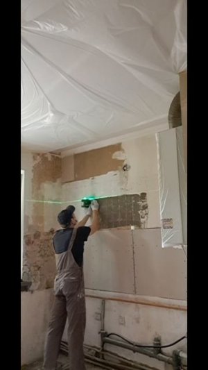 Монтаж гипсокартона перед монтажем кухонного фартука. Ремонт. Нарвская. Калининград.