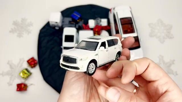 360p_Мега_Обзор_белых_детских_машинок_полиция_спорткары_грузовики_вне