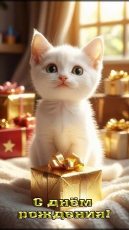 С днём рождения! Поздравляет милый котёнок