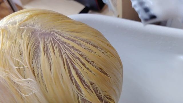 Блонд. Обесцвечивание чёрным порошком. Тонирование 9/ 28  Капус. смотреть онлайн