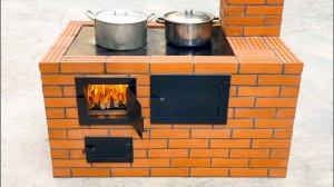 Бездымная экономичная дровяная печка Варочная + Духовка + Обогрев из красного кирпича Своими руками
