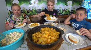 мукбанг овощное рагу и оливье