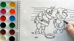 Раскраска для детей ЛУНТИК И ДЕДА ШЕР. Мультик-раскраска. Учим цвета.