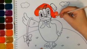 Раскраска для детей. Сова. Герои мультфильма Винни Пух. Нарисуй сам. Учим цвета.