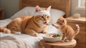 Котик ухаживает за мамой