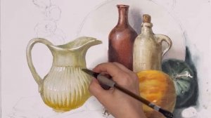 Анна Иванова -Мини-курс по акварели «Натюрморт с бутылками и тыквой"