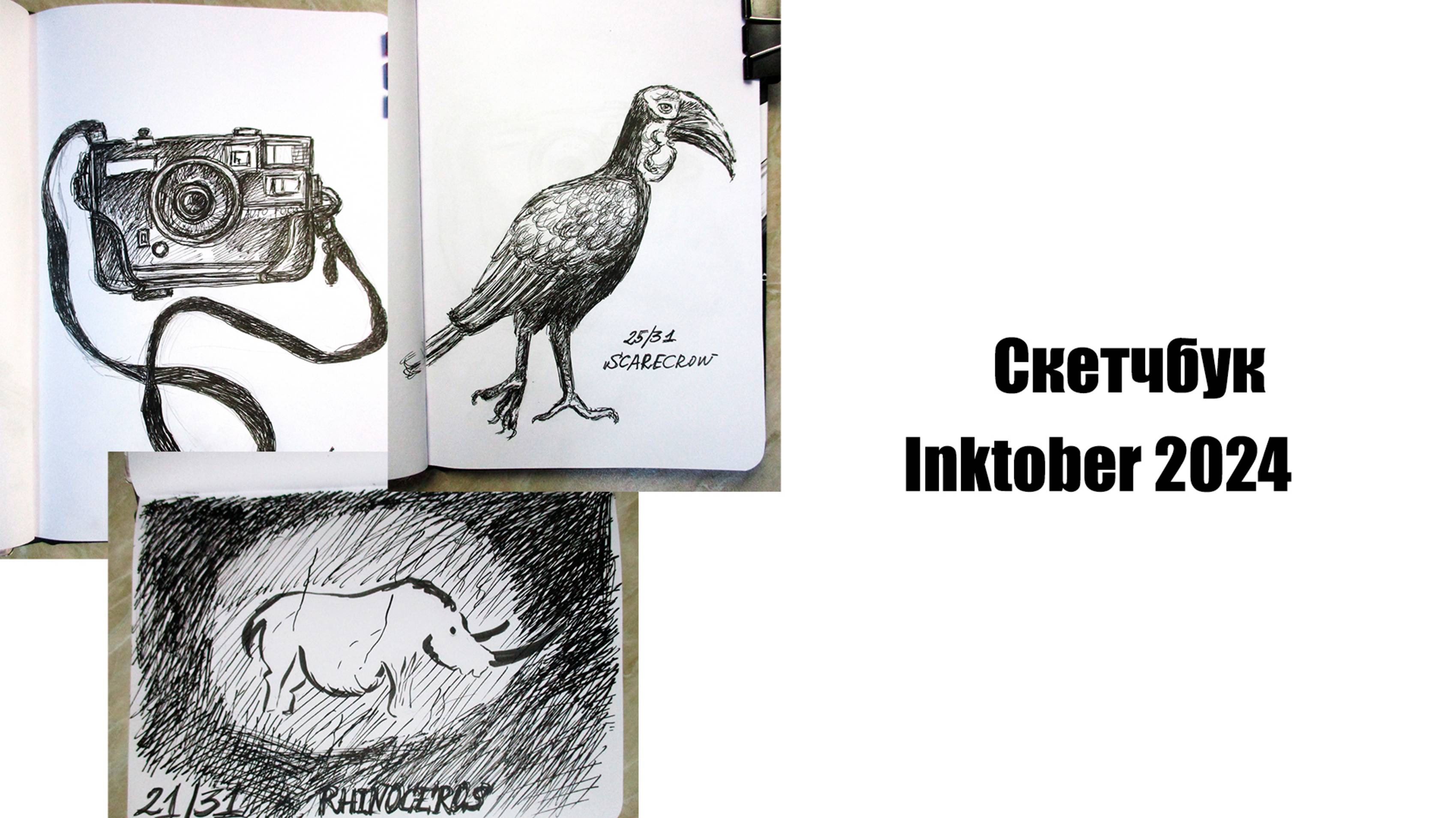 Показываю скетчбук с рисунками тушью Inktober 2024