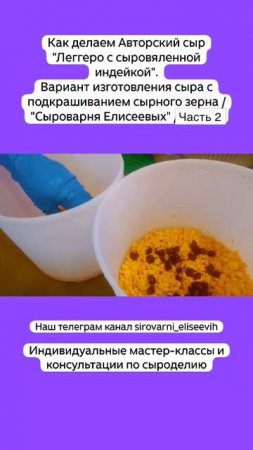 Авторский сыр "Леггеро с индейкой".Вариант изготовления сыра с подкрашиванием сырного зерна/ Часть 2